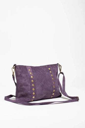 Bolso Bandolera De Piel Con Tachas Doradas Lila