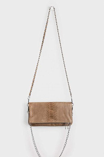 Borsa in pelle doppia catena beige