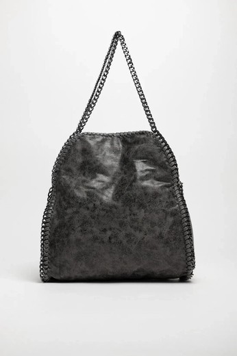 Bolso Shopper Con Cadenas Gris