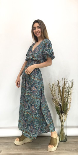 Tuta Lunga Da Donna Con Stampa Bohemien Verde