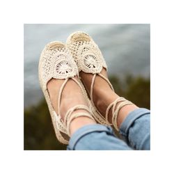 Espadrillas All'uncinetto Con Plateau Beige