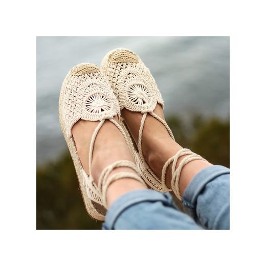 Espadrillas All'uncinetto Con Plateau Beige