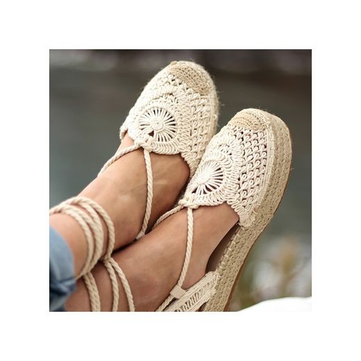 Espadrillas All'uncinetto Con Plateau Beige