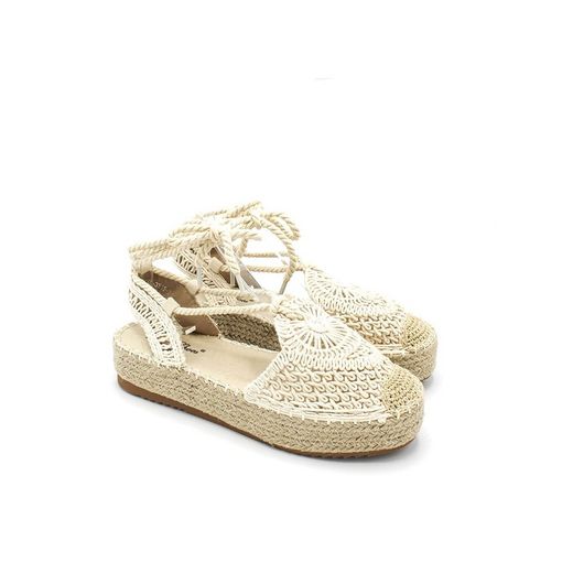 Espadrillas All'uncinetto Con Plateau Beige