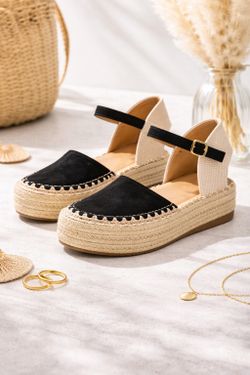 Alpargata plataforma preta natural