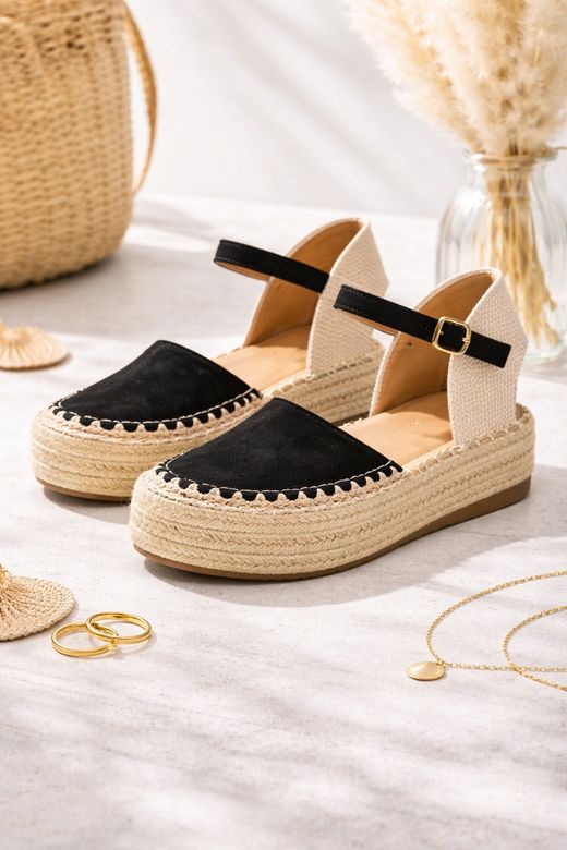 Alpargata plataforma preta natural