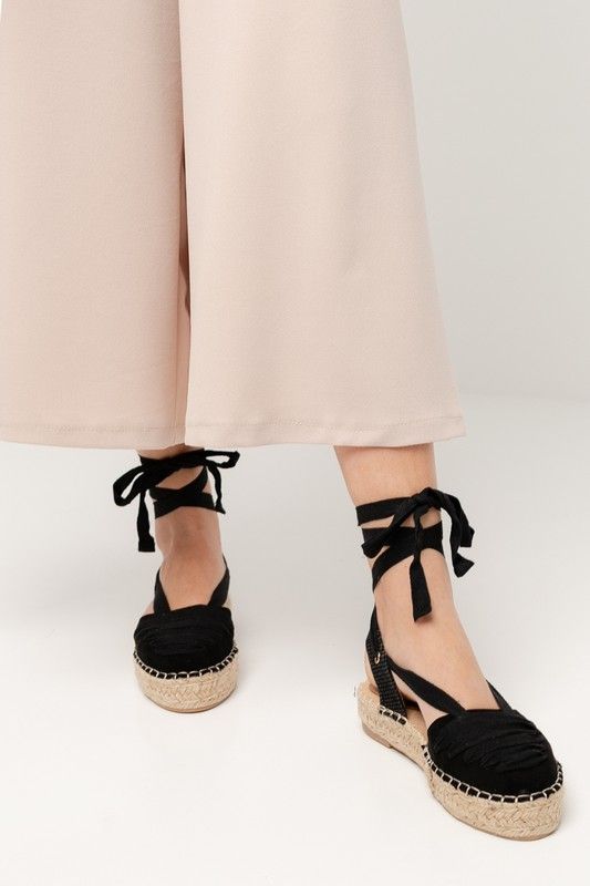 Calzado Alpargatas De Atar Alpargata Tiras Con Plataforma Negro