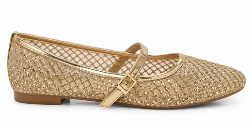 Ballerines Mary Jane à résille dorée brillante