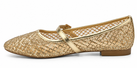 Ballerines Mary Jane à résille dorée brillante