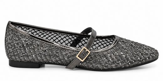 Ballerines Mary Jane grises brillantes en résille