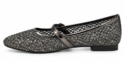 Ballerines Mary Jane grises brillantes en résille