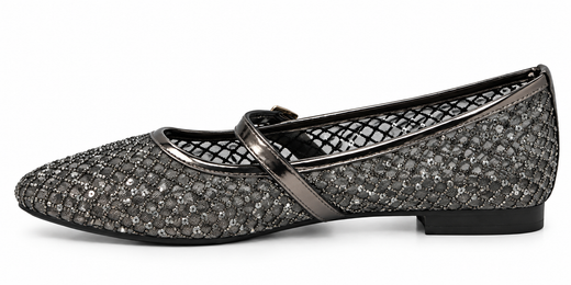 Ballerines Mary Jane grises brillantes en résille