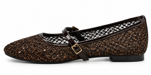 Ballerines Mary Jane à résille marron brillant