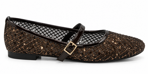 Ballerines Mary Jane à résille marron brillant