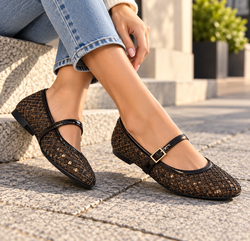 Ballerines Mary Jane à résille marron brillant