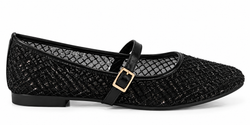 Ballerines Mary Jane noires à résille brillante