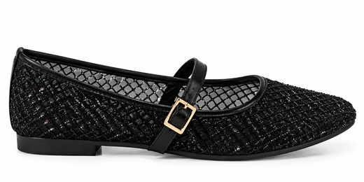 Ballerines Mary Jane noires à résille brillante