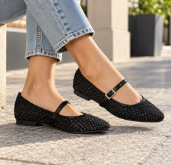 Ballerines Mary Jane noires à résille brillante
