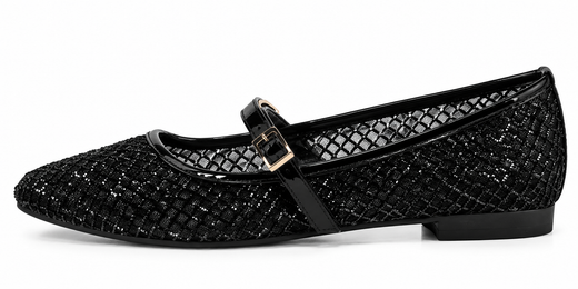 Ballerines Mary Jane noires à résille brillante