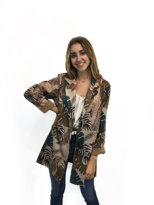 Blazer Con Estampado Floral Beige