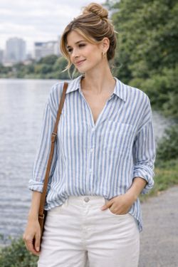 Camicetta di lino a righe blu