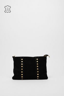 Borsa A Spalla In Pelle Con Borchie Oro Nera