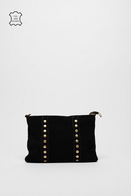 Bolos Bandolera De Piel Con Tachas Doradas Negro