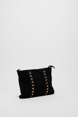 Borsa A Spalla In Pelle Con Borchie Oro Nera