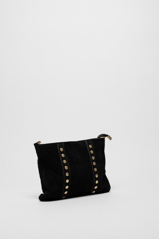 Borsa A Spalla In Pelle Con Borchie Oro Nera