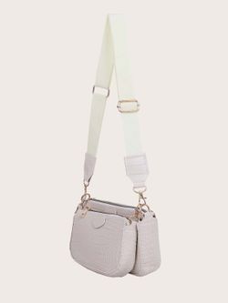 Borsa a tracolla stampata beige da 3 pezzi