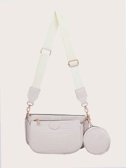 Borsa a tracolla stampata beige da 3 pezzi