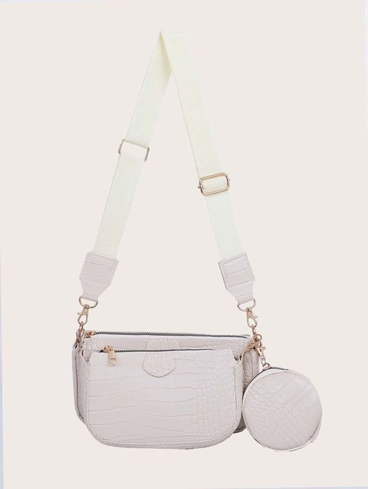 Borsa a tracolla stampata beige da 3 pezzi