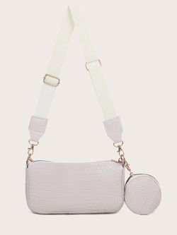 Borsa a tracolla stampata beige da 3 pezzi