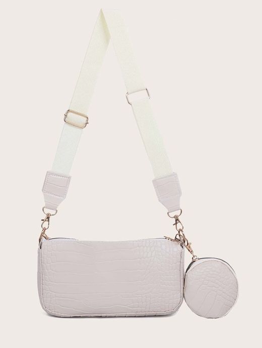 Borsa a tracolla stampata beige da 3 pezzi