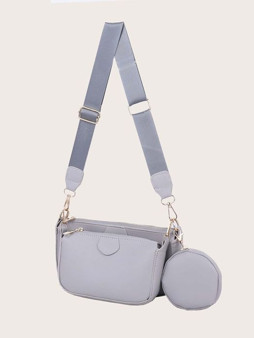 Bolso Bandolera 3 Piezas Gris