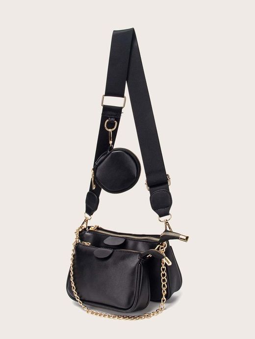 Borsa a tracolla nera 3 pezzi