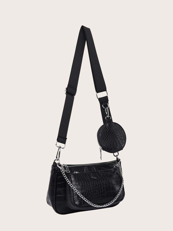 Bolso Bandolera 3 Piezas Negro Estampado