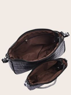 Bolsa Crossbody impressa preta com 3 peças