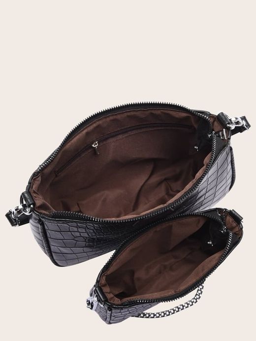 Bolsa Crossbody impressa preta com 3 peças