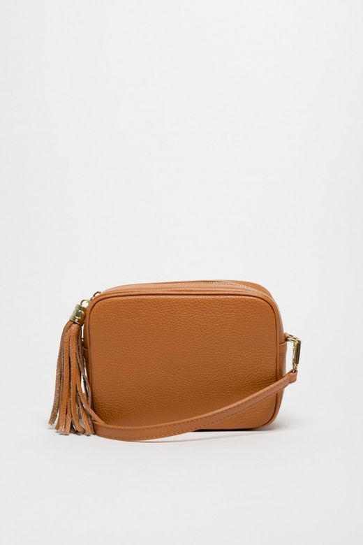 Bolsa transversal Aries de couro camelo