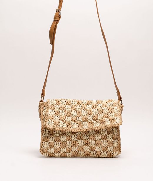 Borsa a tracolla a scacchi beige