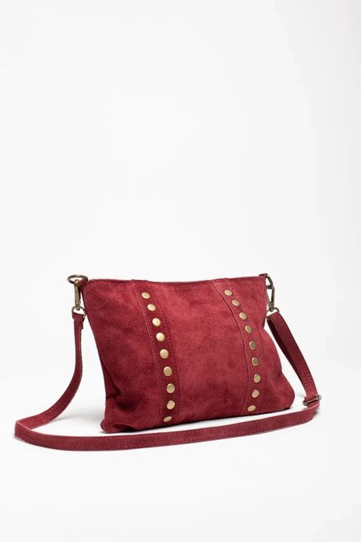 Sac Bandoulière En Cuir Avec Clous Dorés Grenat