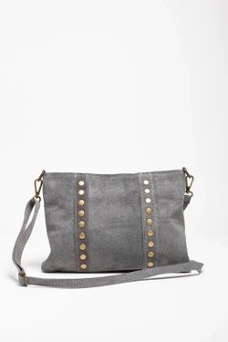 Sac Bandoulière En Cuir Avec Clous Dorés Gris