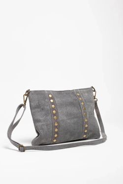 Sac Bandoulière En Cuir Avec Clous Dorés Gris