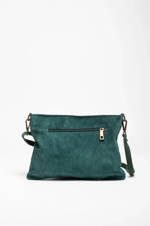 Bolso Bandolera De Piel Con Tachas Doradas Verde Botella