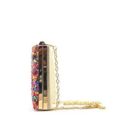Bolsa De Festa Multicolorida Com Strass - Dourada