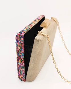 Bolsa De Festa Multicolorida Com Strass - Dourada