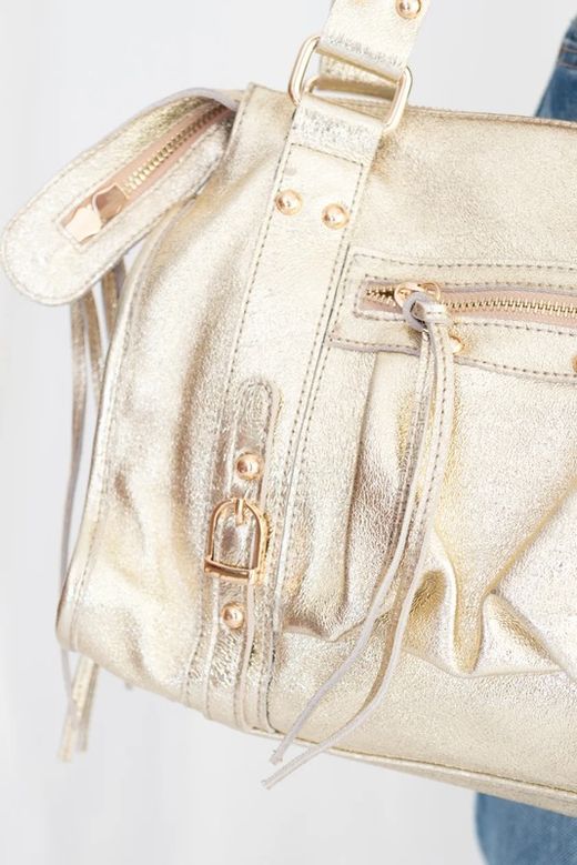 Bolsa Pequena de Couro Feminina Dourada