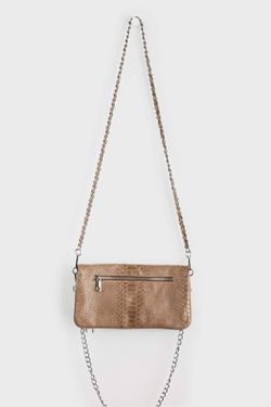 Bolsa de couro de corrente dupla bege