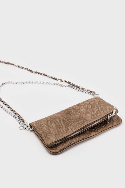 Bolsa de couro de corrente dupla bege